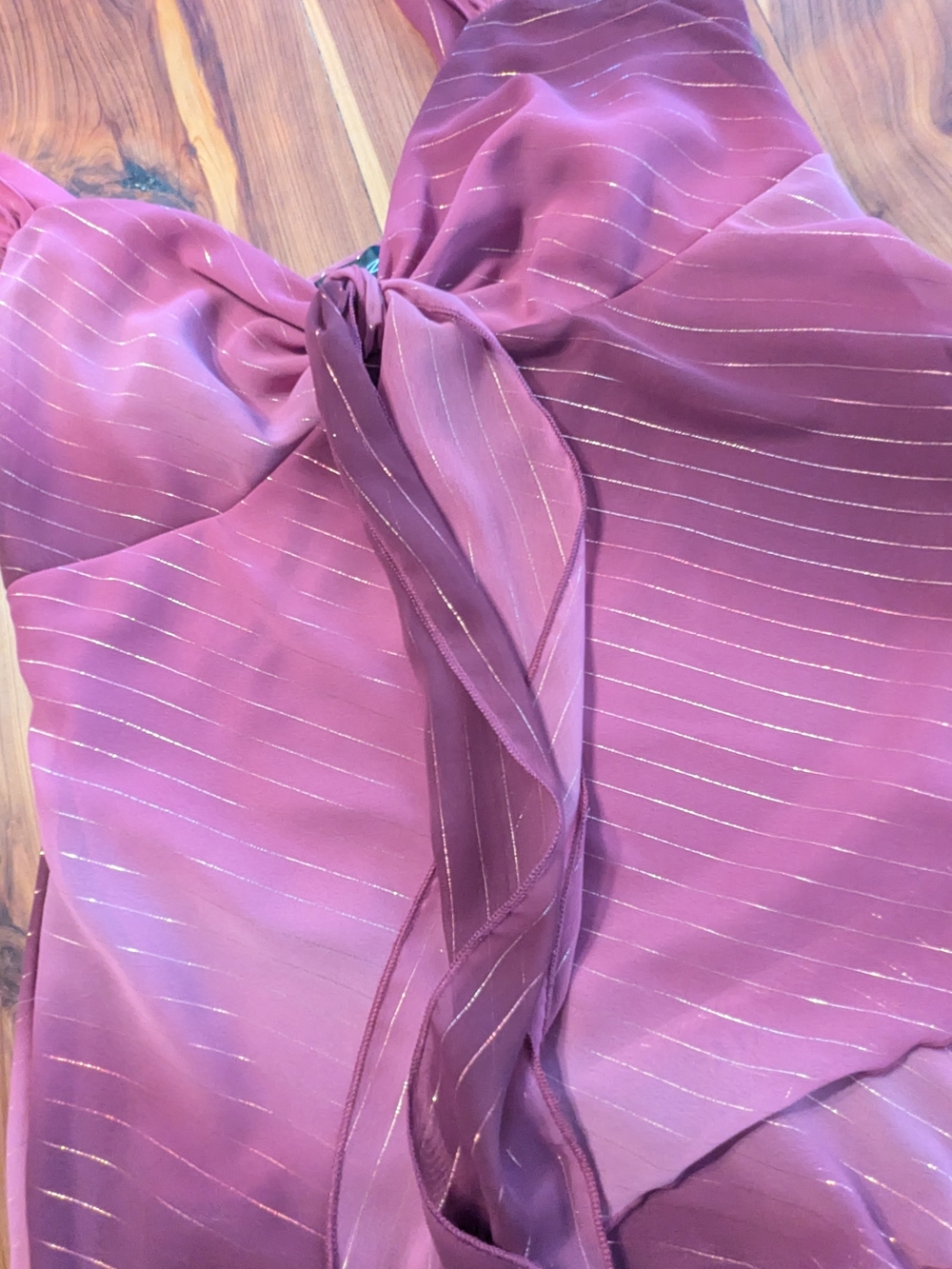 Tie-Front Metallic-Striped Sleeveless Tank Top — Pink - Picture 3 of 7
